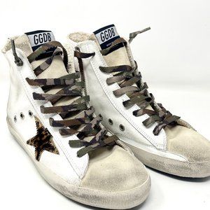 Golden Goose FRANCY High Top Designer Woman White Canvas Sneakers Size 38 US 8